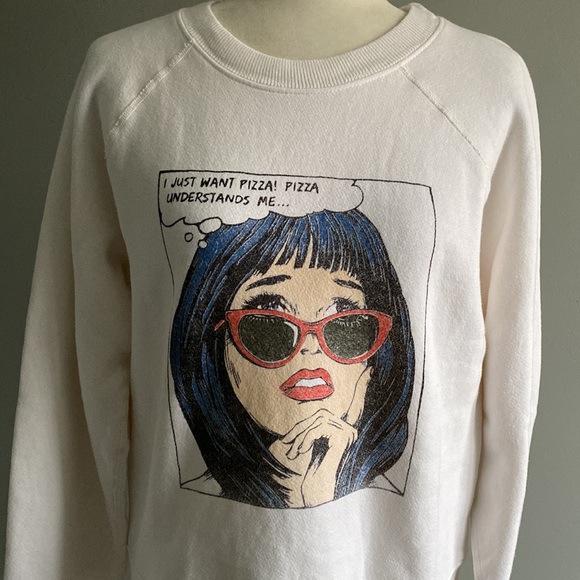 NWT Re/Done I Just Want Pizza Crewneck Sweater | Sweatshirt in Off White - Picture 8 of 12